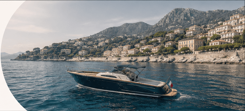 Private day boat moving along the French Riviera coast